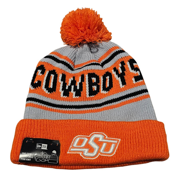 New Era Oklahoma State Cowboys Beanie Hat Orange OSU Pistol Pete Pom Pom Knit B - Picture 1 of 10